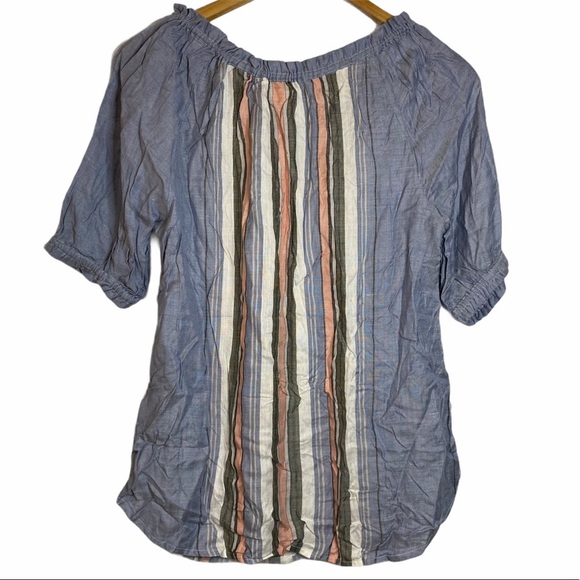 Dylan Boho Flowy Cotton Jean Striped Short Sleeve V Neck Ties Top Small S - Picture 2 of 12